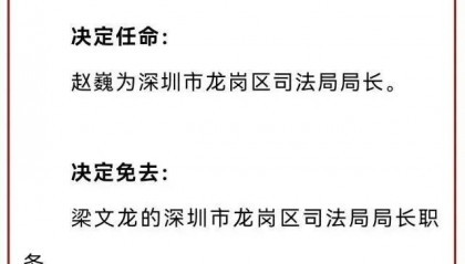 她任深圳一区司法局局长,曾任区委政法委副书记
