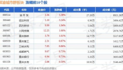 成渝城市群板块8月15日涨0.35%,渝 开 发领涨,主力资金净流出4260.07万元